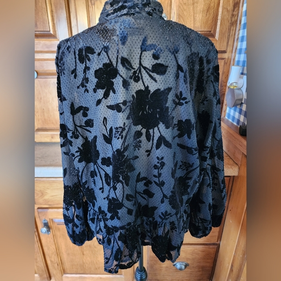 Express Black Velvet Floral Long Sleeve Blouse Size XL NWT - Picture 9 of 12